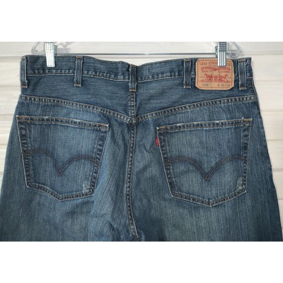 Levis 559 Sz 38x34 Relaxed Straight Fit Zip Fly Jeans Distressed 100% Cotton EUC - Picture 6 of 12